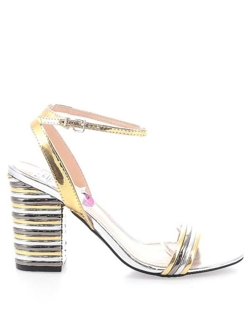 Parker & Sky Metallic Gold and Silver Striped Block Heel Sandal